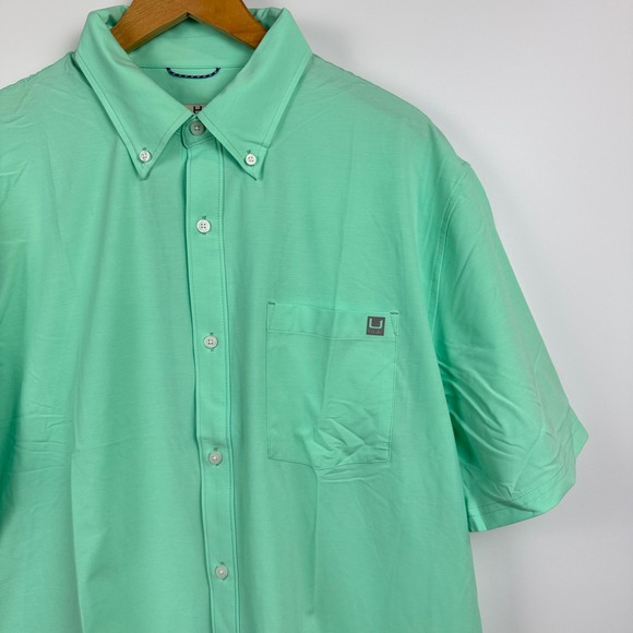 HUK XL Mens Kona solid Button Down shirt Short Sleeve New Fishing Mint Green - Picture 1 of 9